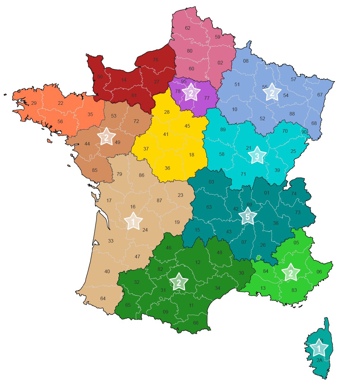 Carte montrant la répartition géographique des candidats