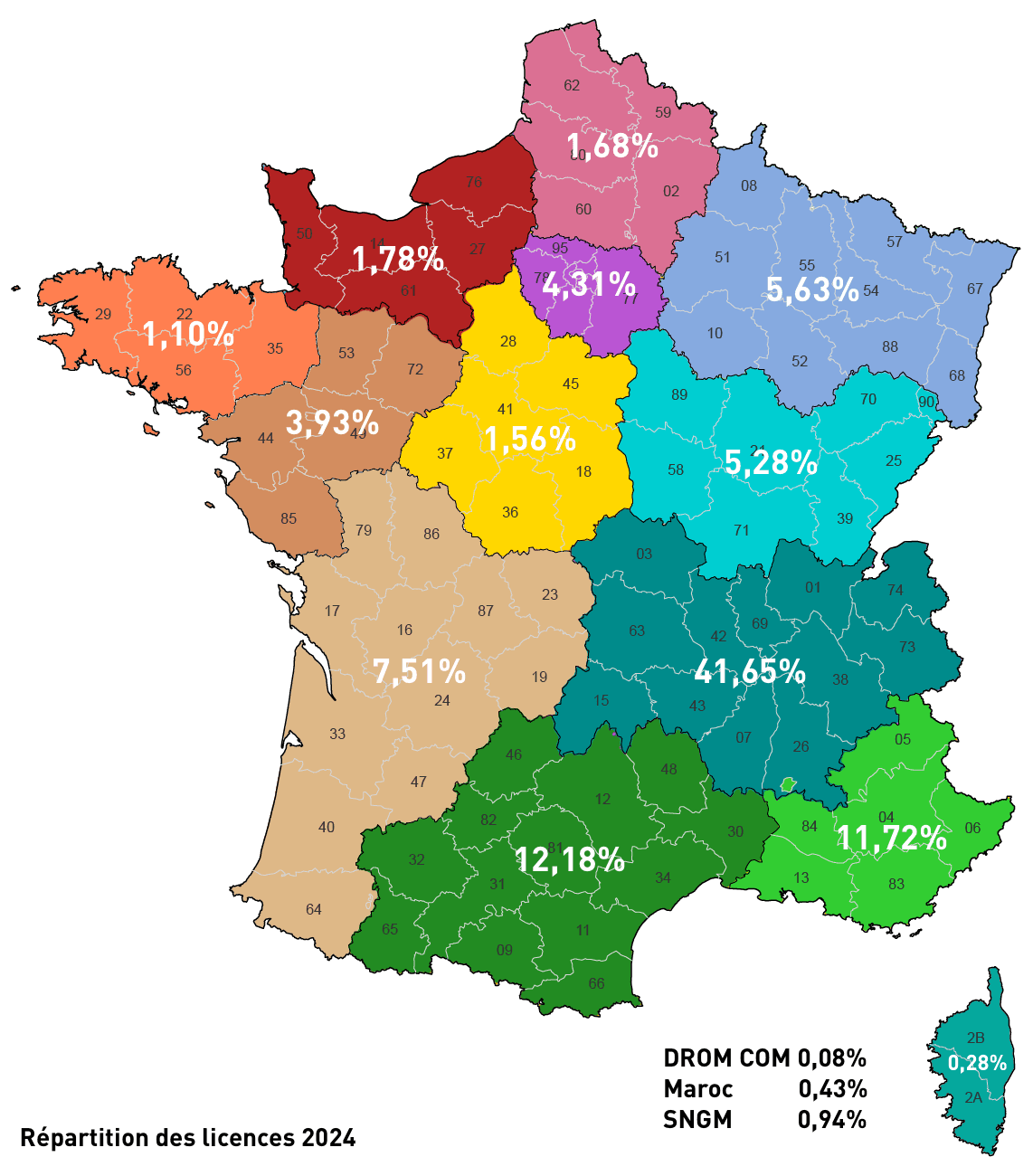 Répartition des adhérents FFCAM par région